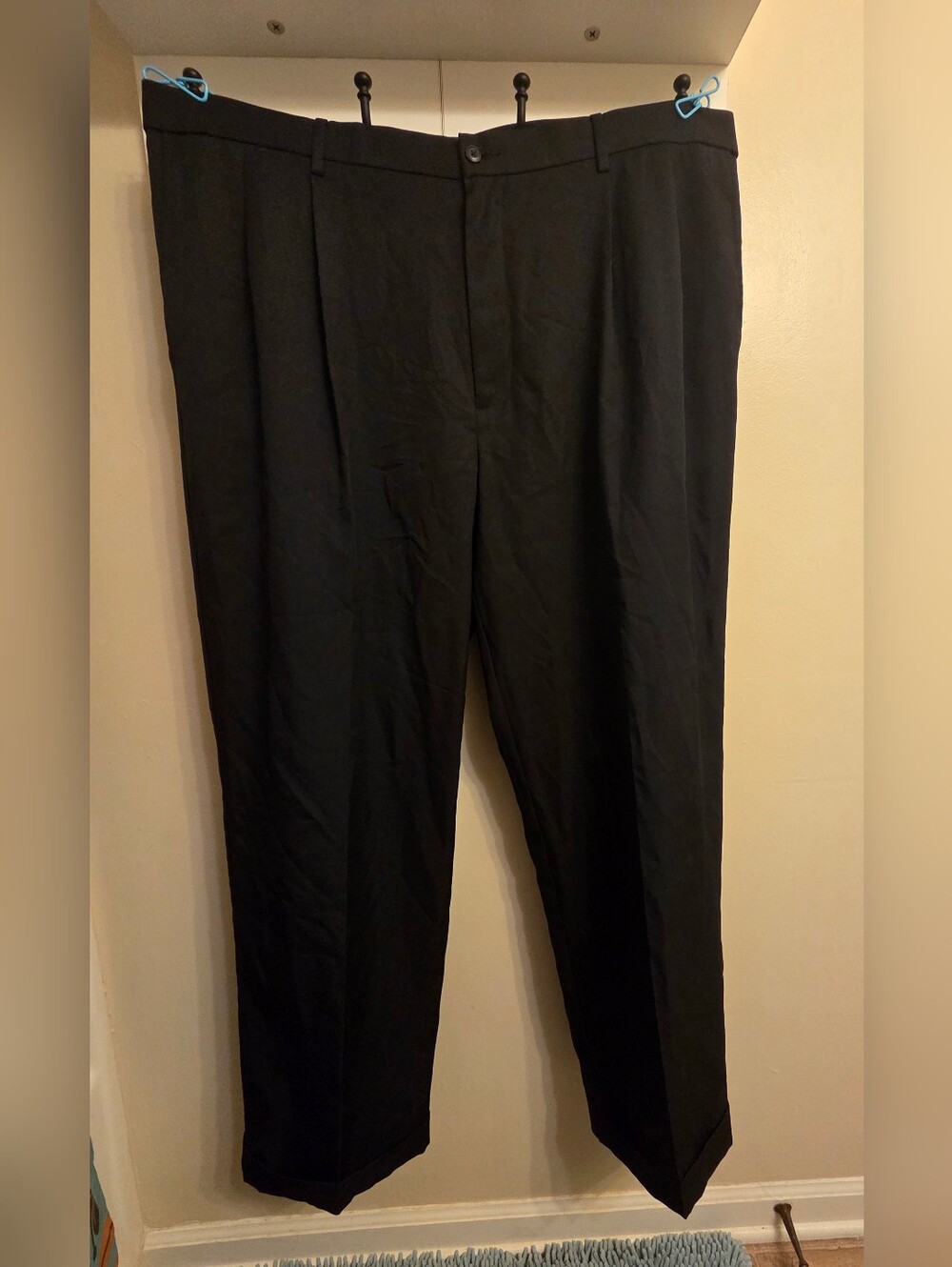 PGA Tour Mens 44x32 Black Pants Pleated Cuffed Golf Dress Slacks Trousers